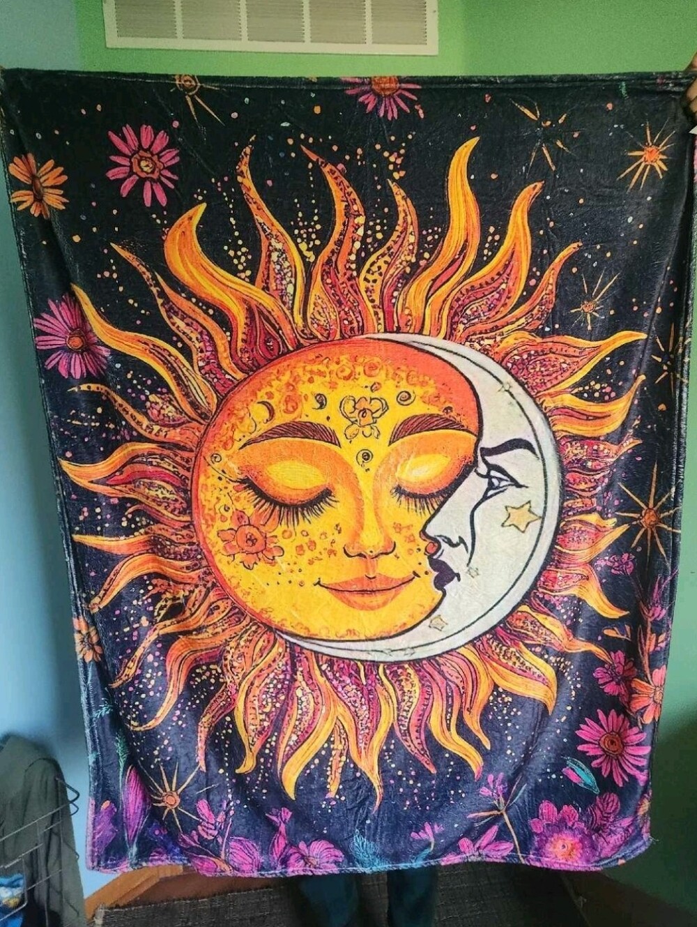 Sun & Moon Wall Tapestry - Vibrant Yellow and Black Throw Blanket